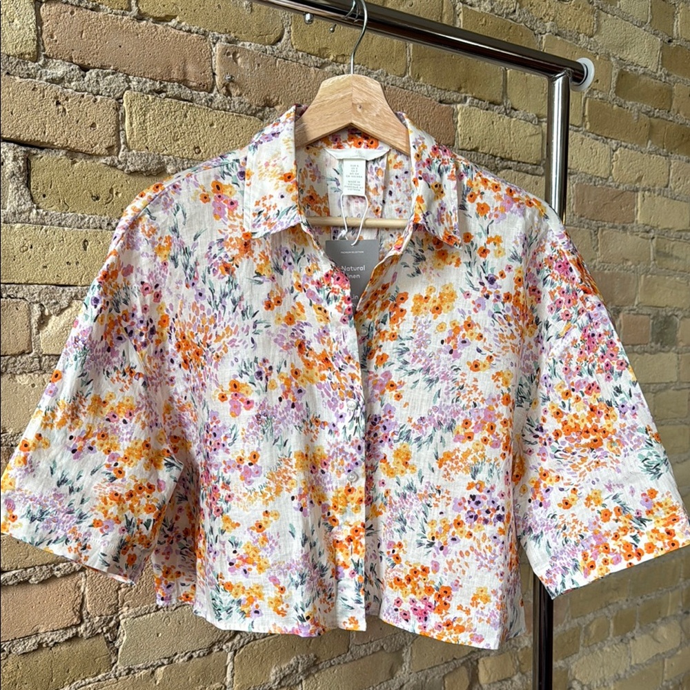 H&M Natural Linen Floral Shirt